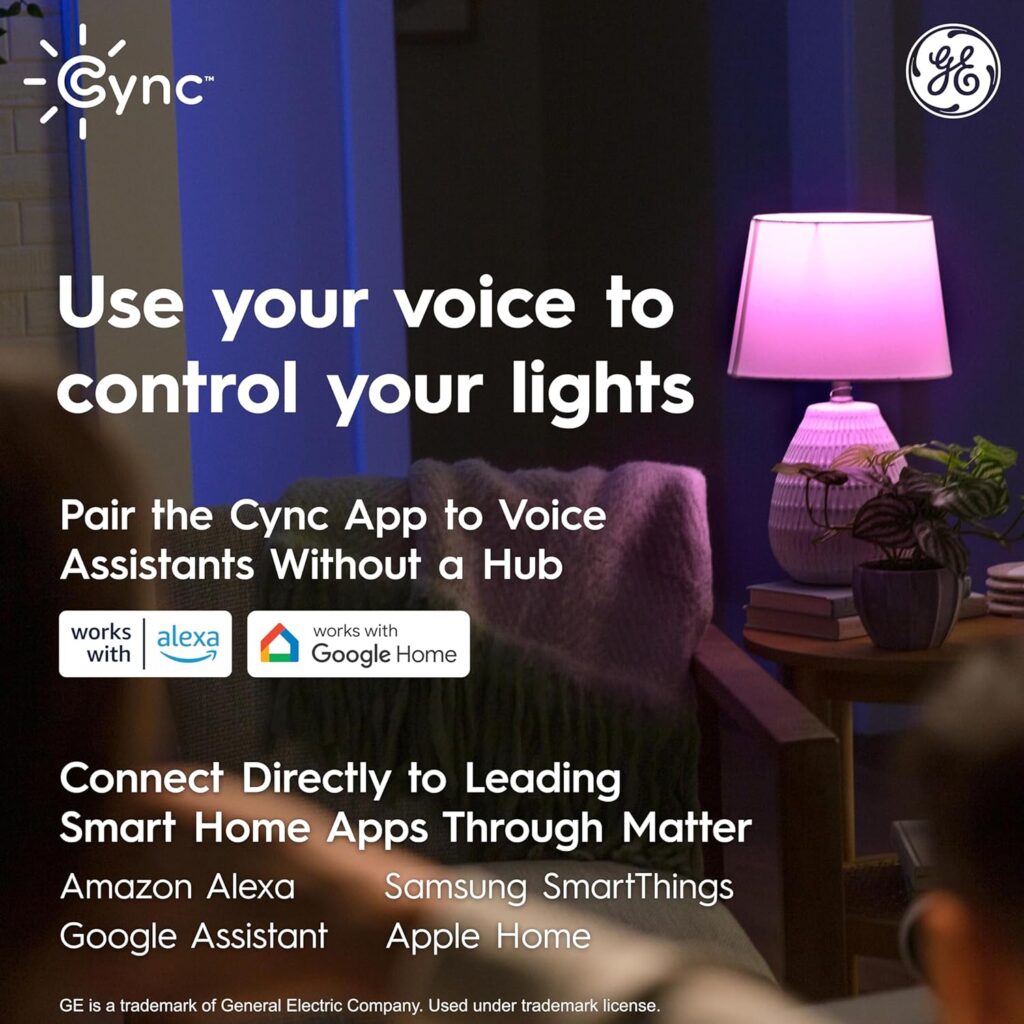 GE CYNC Smart LED Light Bulbs, Color Changing, 9.5 Watts, Bluetooth and Wi Fi, Works with Alexa and Google, A19 (2 Pack)