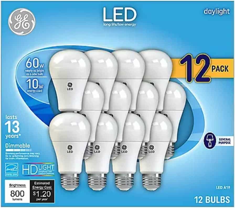 GE Daylight 60 Watt Replacement LED Light Bulbs, General Purpose, Dimmable Light Bulbs (Daylight, 12 Pack) (12)