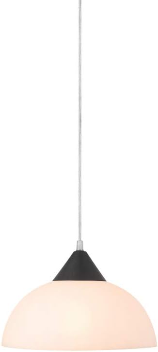 Globe Electric 64413 1-Light Plug-in Pendant, Brushed Steel, Frosted White Shade, 15ft Clear Cord, in-Line On/Off Switch, E26 Base Socket, Kitchen Island, Café, Hanging Light, Bulb Not Included