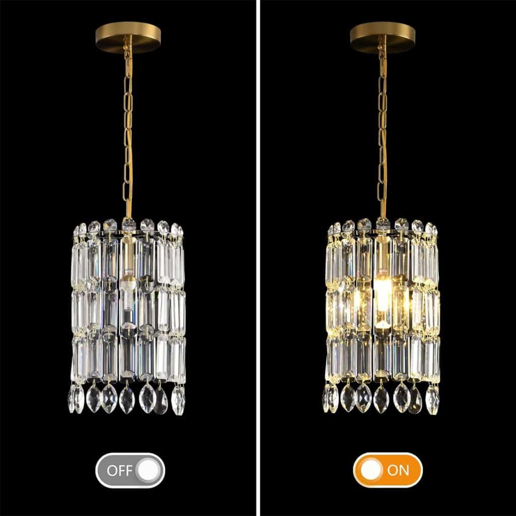 Gold Pendant Light Fixtures Dining Room Chandelier Modern Gold Crystal Chandelier Small Crystal Pendant Lights Kitchen Island entryway Foyer Bedroom Round Ceiling Hanging Light fixtures 1-Light