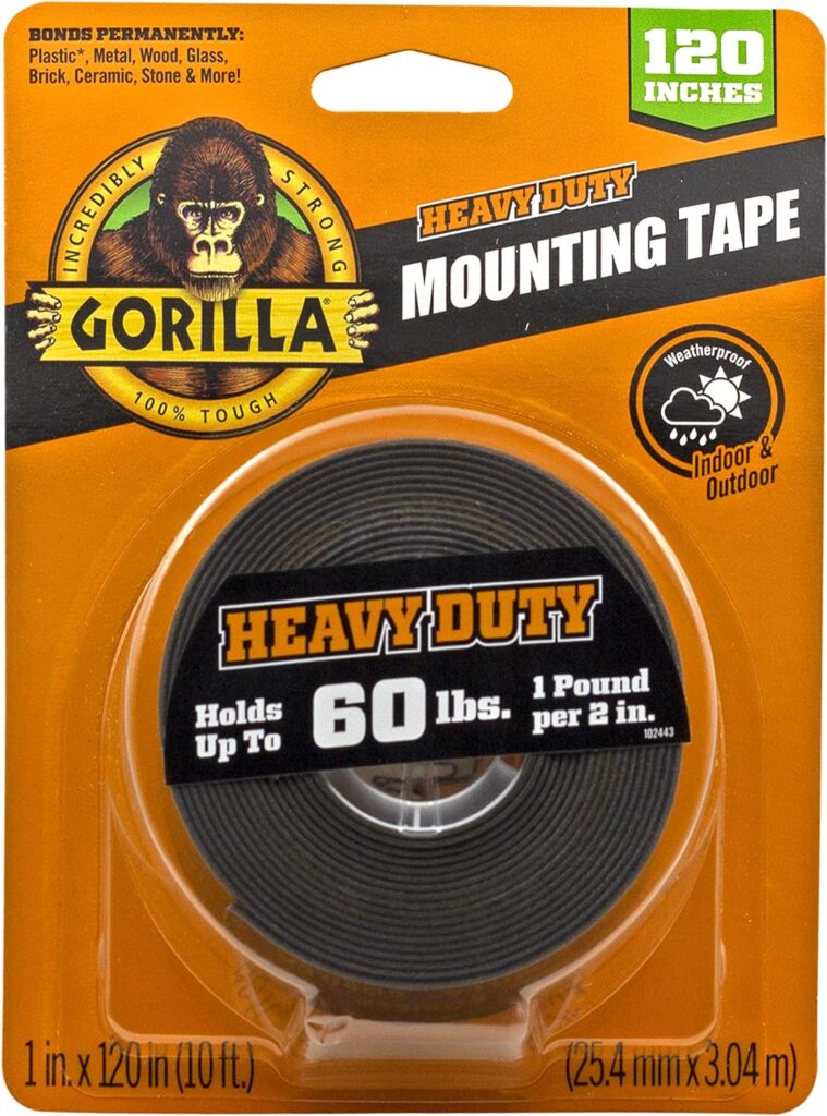 Gorilla Heavy Duty, Extra Long Double Sided Mounting Tape, 1 x 120, Black, (Pack of 1)