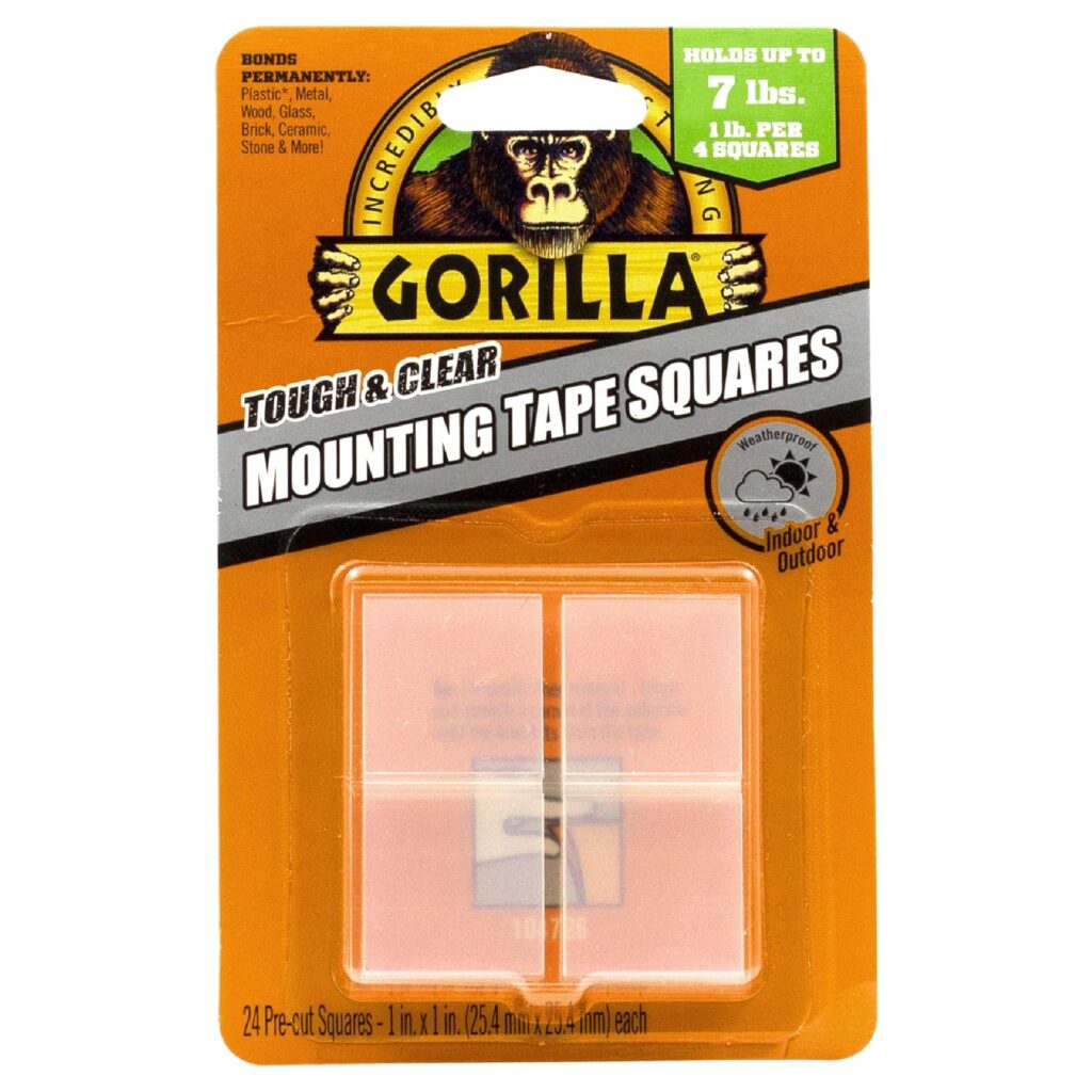 Gorilla Tough  Clear Double Sided Tape Squares, 24 1 Pre-Cut Mounting Squares, Clear, (Pack of 1)