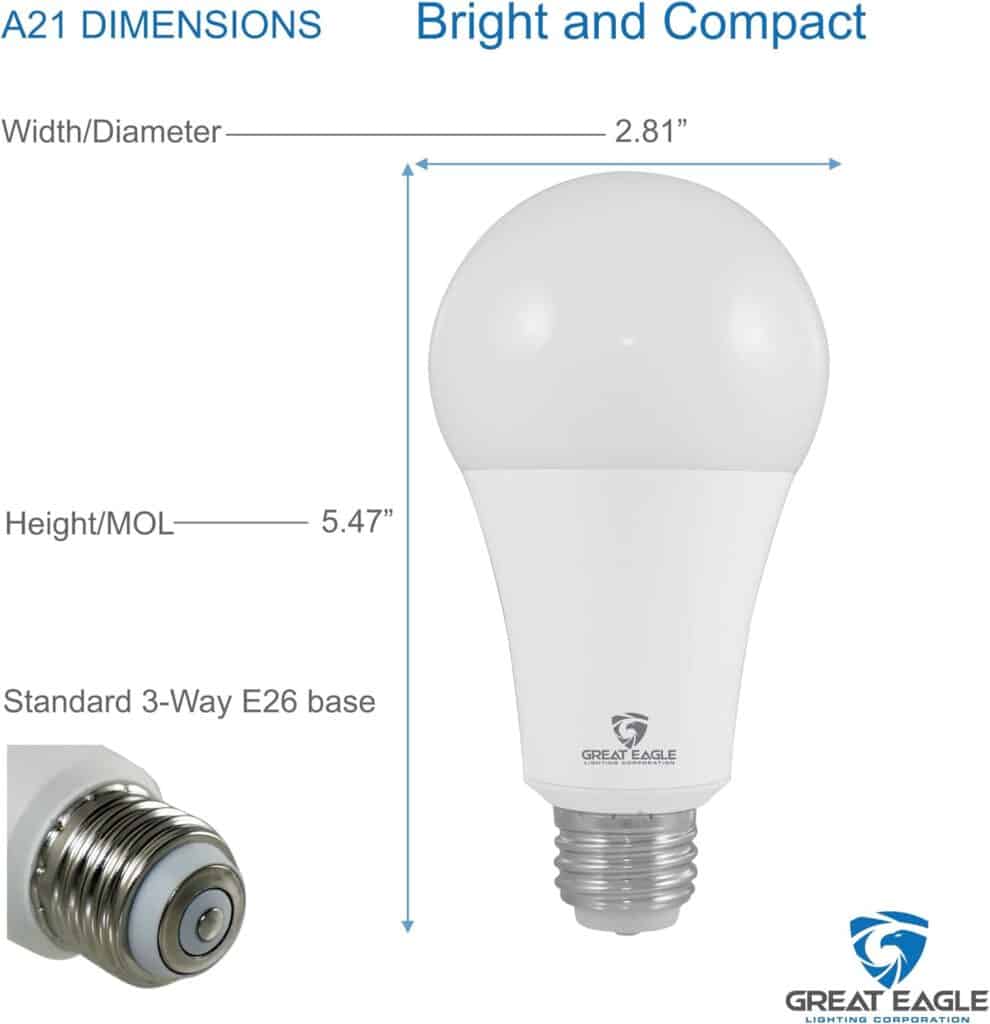 Great Eagle 50/100/150W Equivalent 3-Way A21 LED Light Bulb 3000K Soft White Color (2-Pack)