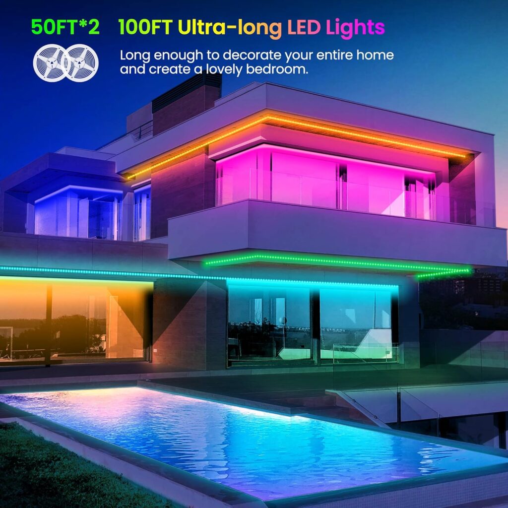 GUPUP 100 FT LED Strip Lights,Rope Lights,Bluetooth APP Control,Color Changing Light Strip,Lights sync with Music,para cuarto,LED Lights for Bedroom（Packaging Error Described as 30FT）