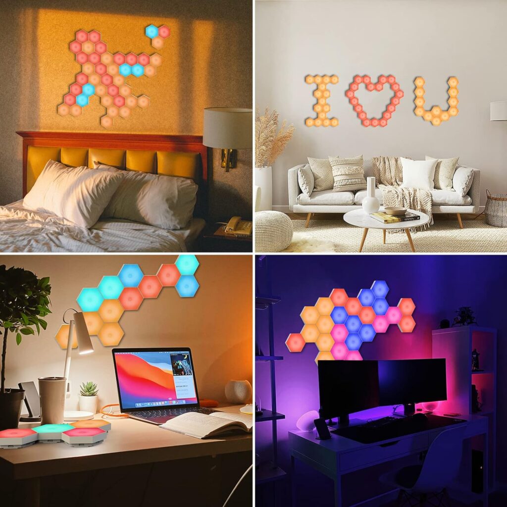 Hexagon Lights with Remote, Modular Touch Sensitive Lights, Dual Control Hexagonal LED Light Wall Panels with USB-Power, Suitable for Living Room, Bedrooms, DIY Lovers, Game Room,13color (6 Pack)