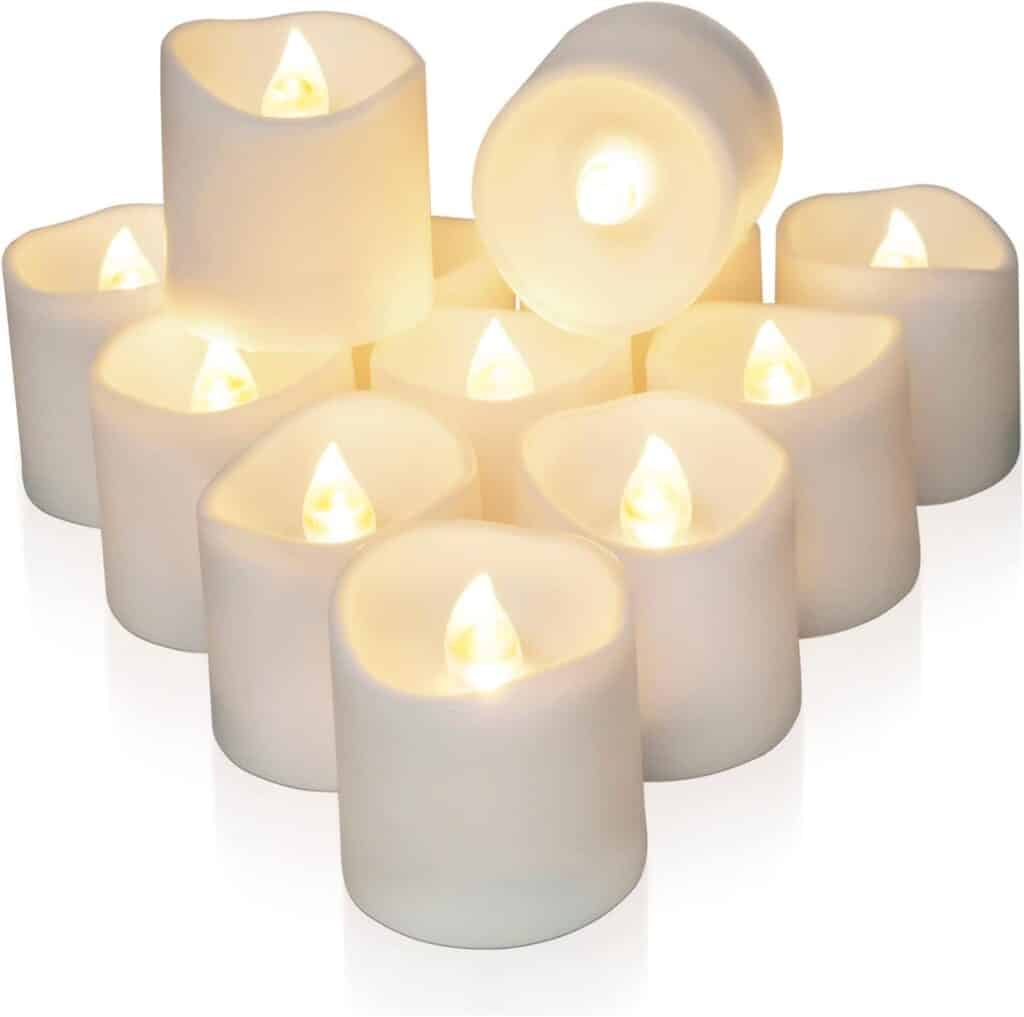 Homemory 12Pack Timer Flameless LED Votive Candles, Long Lasting Battery Operated Tea Light with Timers, 6 Hours On and 18 Hours Off Cycle Automatically for Wedding, Table Decorations (Warm White)