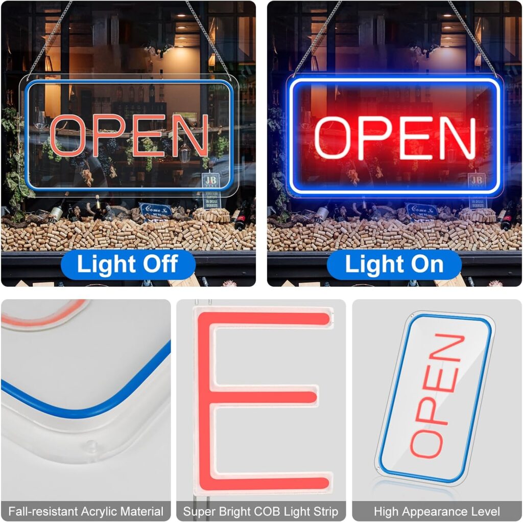inSharePlus 16x 9 LED Neon Open Sign, Open LED Signs for Business, Ultra Bright Lighted Open Sign with ON/OFF Switch adapter, Electric Light up Sign for Stores, Restaurants Retail Shops Window Bars Hotel (Vertical)
