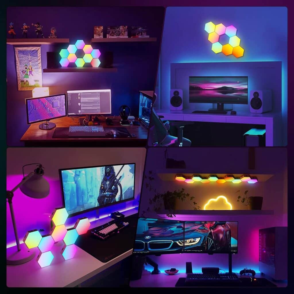JIMIMORO 8 Pack Hexagon Light Panels -Cool Music Sync RGB Hexagon LED Lights Gaming Lights with APP  Remote Control Wall Lights Gift for Home Decor, Living Room, Bedroom,Gaming Room, Kids, Adults