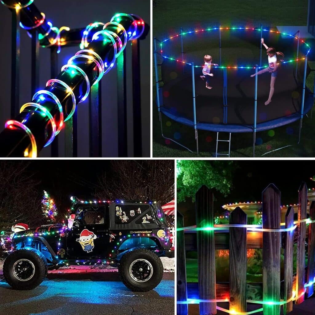 JMEXSUSS 2 Pack Battery Operated Rope Lights Outdoor Waterproof, Total 200LED 66ft 8Mode Battery Christmas Lights Outdoor, Battery Powered String Lights for Trampoline Camping Garden Decor(Multicolor)