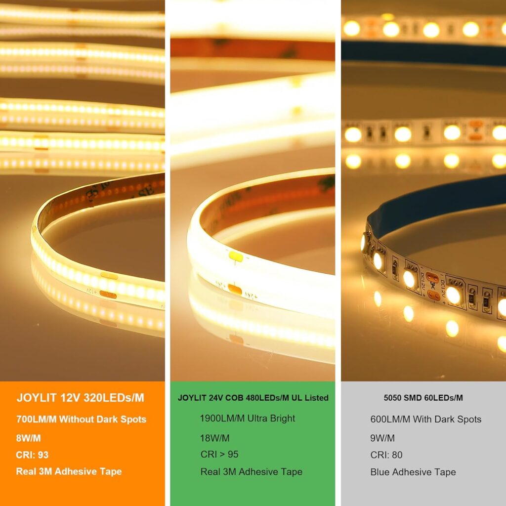 JOYLIT 12V White LED Strip Lights 6000-6500K 16.4ft/5M SMD5050 300LEDs, Dimmable IP65 Waterproof Cuttable Flexible LED Rope Light for Bedroom, Living Room, Kitchen (LED Strip Only)