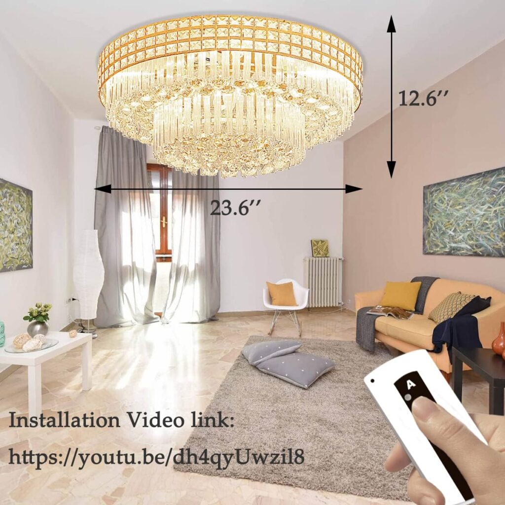 KALRI Modern K9 Crystal Chandelier Flush Mount LED Ceiling Light Fixture Pendant Lamp for Living Room Bar Shop (Dia 23.6)