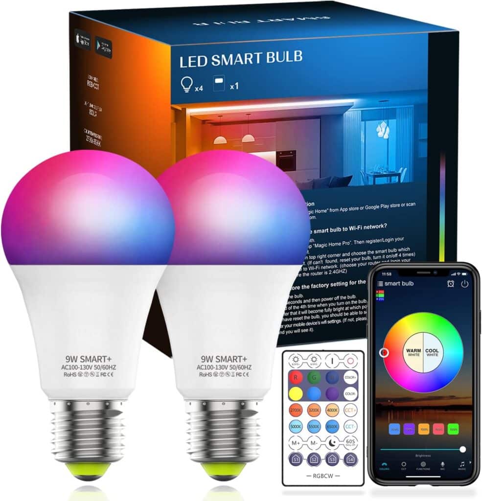 Konodar Smart Light Bulb with Remote, 9W Color Changing Bluetooth  WiFi Light Bulb with Music Sync, Compatible with Alexa, Google Home, Siri Shortcut, A19 E26 800LM Dimmable Smart LED Bulbs, 3 Pack