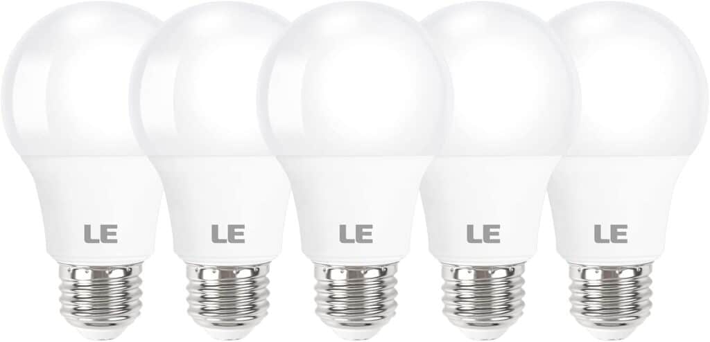 LE LED Light Bulbs 60 Watt Equivalent, 9W 800 Lumens Non-Dimmable, Daylight White 5000K, A19 E26 Standard Medium Base, 10000 Hour Lifetime 5 Count (Pack of 1)