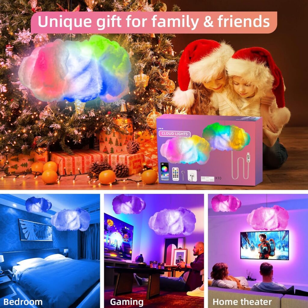 Led Cloud Lights for Bedroom Aesthetic Mood Light, Music Sync App Control Wall Light, 3D Ceiling Lamp Color Changing Strip Lights, Cool Stuff for Kids Room Decor, Cool Lights for Room Decorations