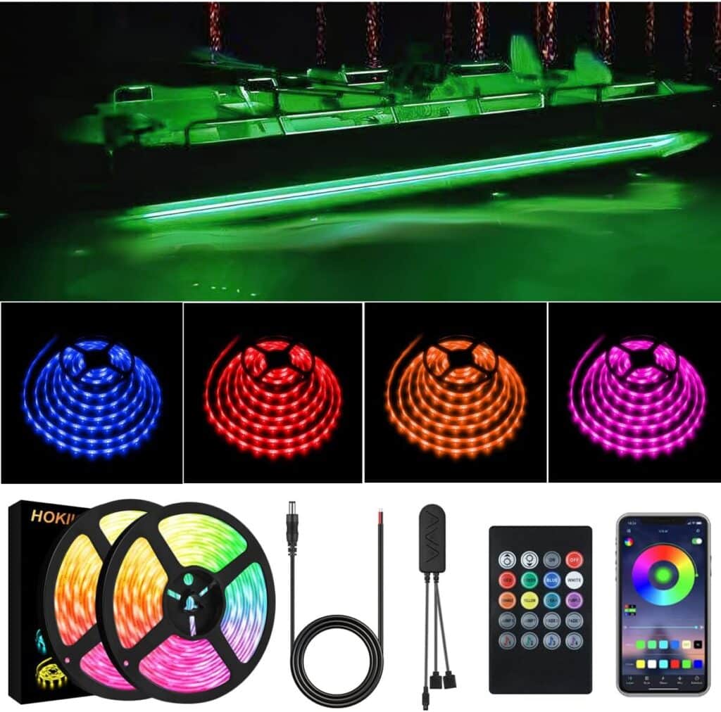 Led Strip Boat Lights Kit, 40FT Bluetooth Multi-Color Marine Pontoon Led Lights, Waterproof Boat Interior Light, Under Gunnel Deck Lights, Night Fishing Lights, APP/Remote Control, Sound Music Sync