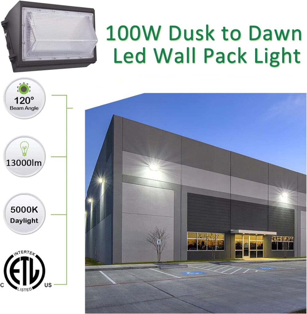 LED Wall Pack Light with Dusk to Dawn Photocell,120W 15600LM 5000K Daylight ,AC100-277V Input,750W HPS/HID Equivalent, Waterproof Commercial Security Lighting for Warehouses, Garage,ETL Listed