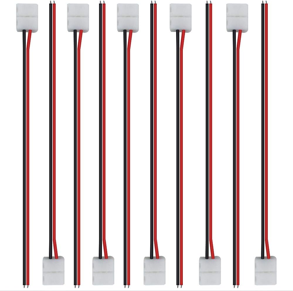 LightingWill 10pcs Pack Strip Wire Solderless Snap Down 2Pin Conductor LED Strip Connector for 8mm Wide 3528 2835 Single Color Flex LED Strips