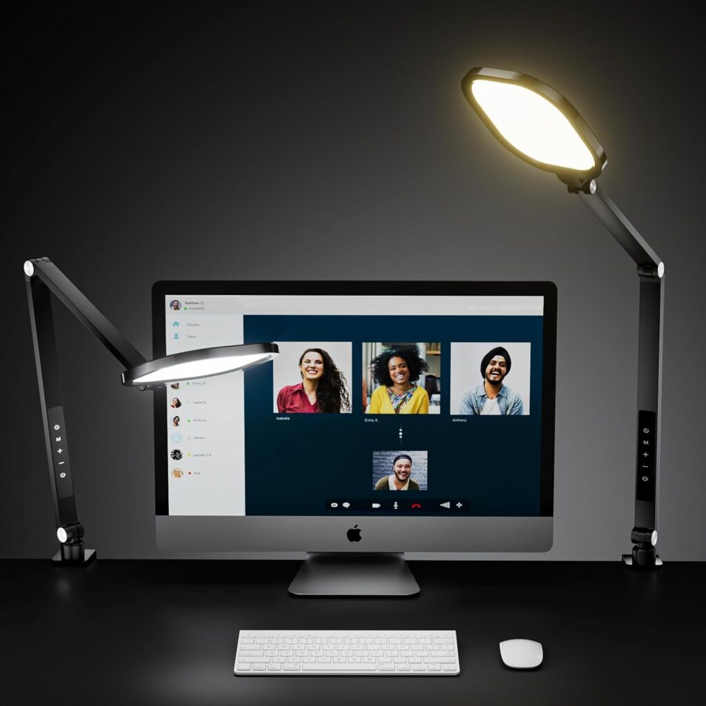 LitONES Desk Light for Video Conference Lighting Computer Zoom Meeting Video Calls, Desk Lamps with Clamp for Home Office, Flexible Swing Arm Ring Light for Video Recording Streaming Podcast Lighting