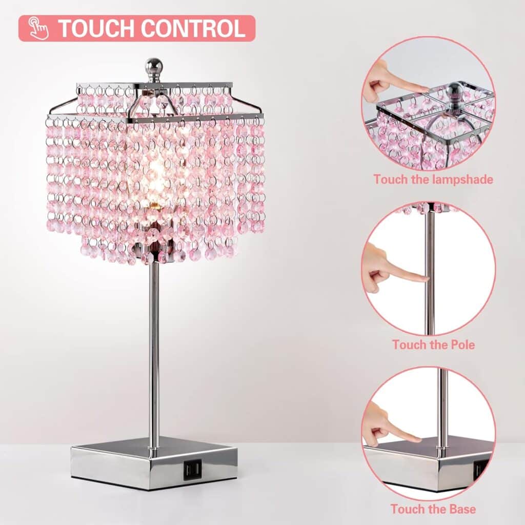 Luvkczc Set of 2 Crystal Table Lamp with Touch Control, USB Bedside Crystal Table Lamp, 3-Way Dimmable Lamp with Crystal Shade for Bedroom, Living Room, 6W LED Bulb Included