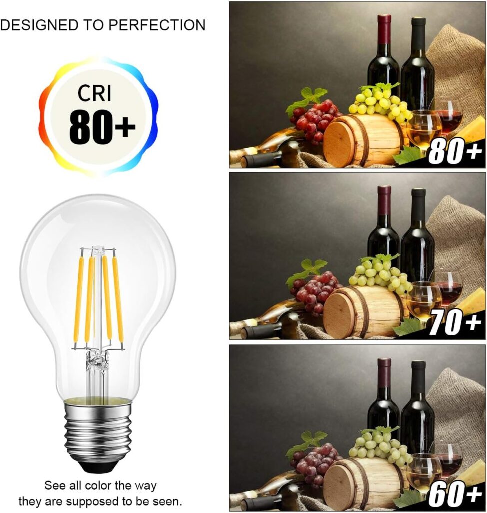 LVWIT A19 LED Vintage LED Filament Bulb E26 Base Dimmable 7W (60W Equivalent)，2700K Warm White 800 Lumens，Omnidirectional, UL-Listed, Pack of 6