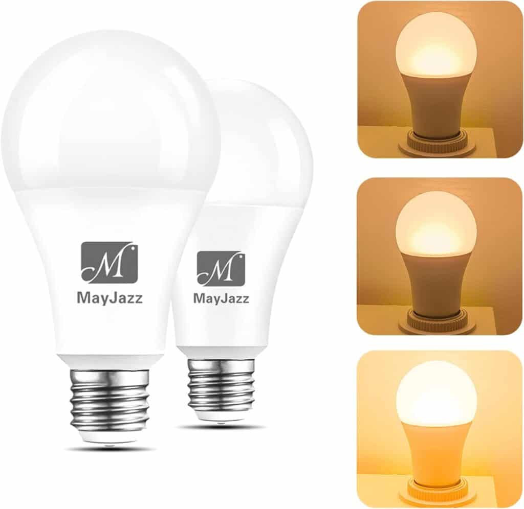M MayJazz 3 Way LED Light Bulbs 50 100 150 Watt Equivalent,A21 3000K Soft White,6-14-20W,E26 Medium Base,2 Pack
