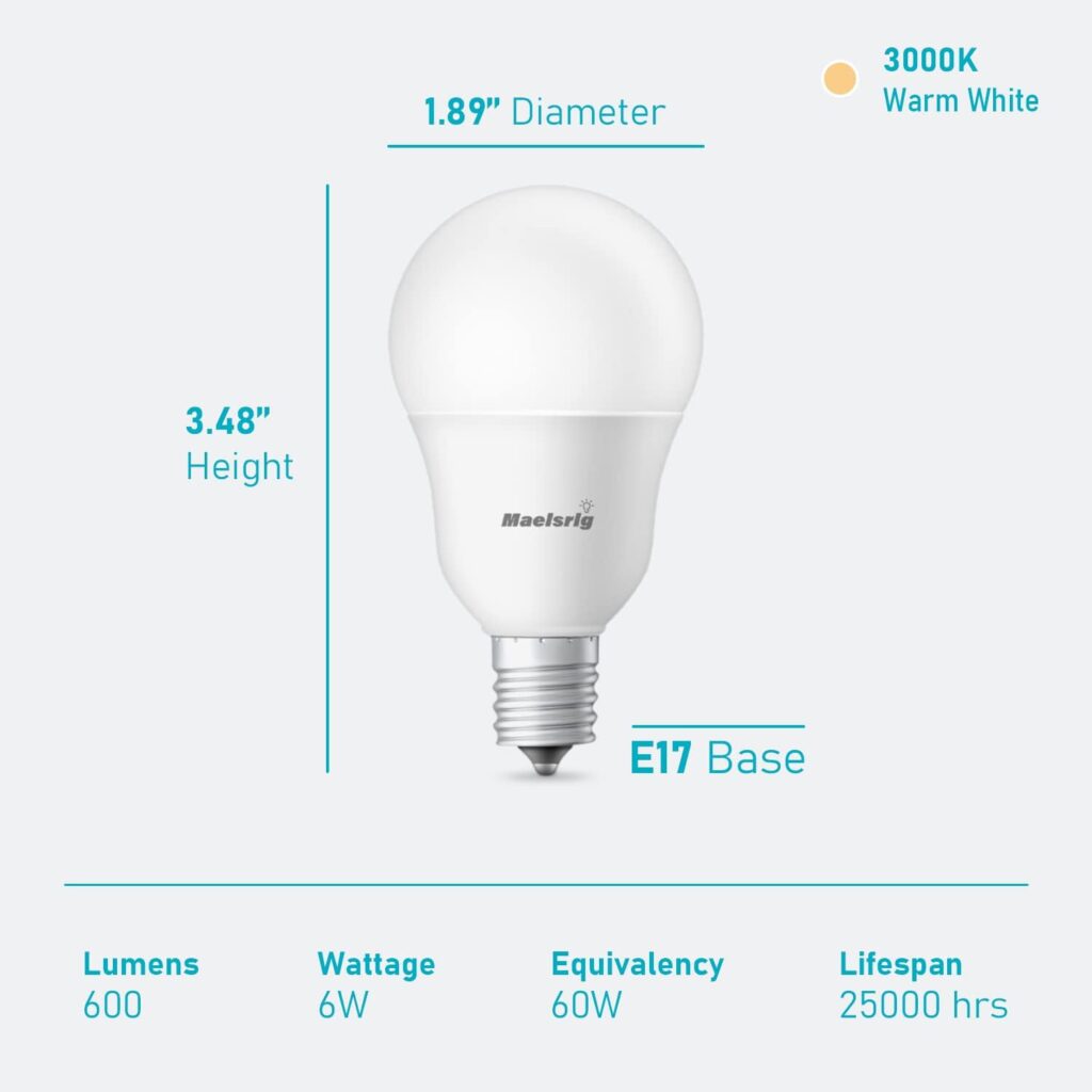 Maelsrlg E17 Intermediate Base LED Bulb, 6W (60 Watt Equivalent) G14 Globe Ceiling Fan Light Bulbs, Daylight White 5000K, 600 Lumens, Non-Dimmable, Pack of 6