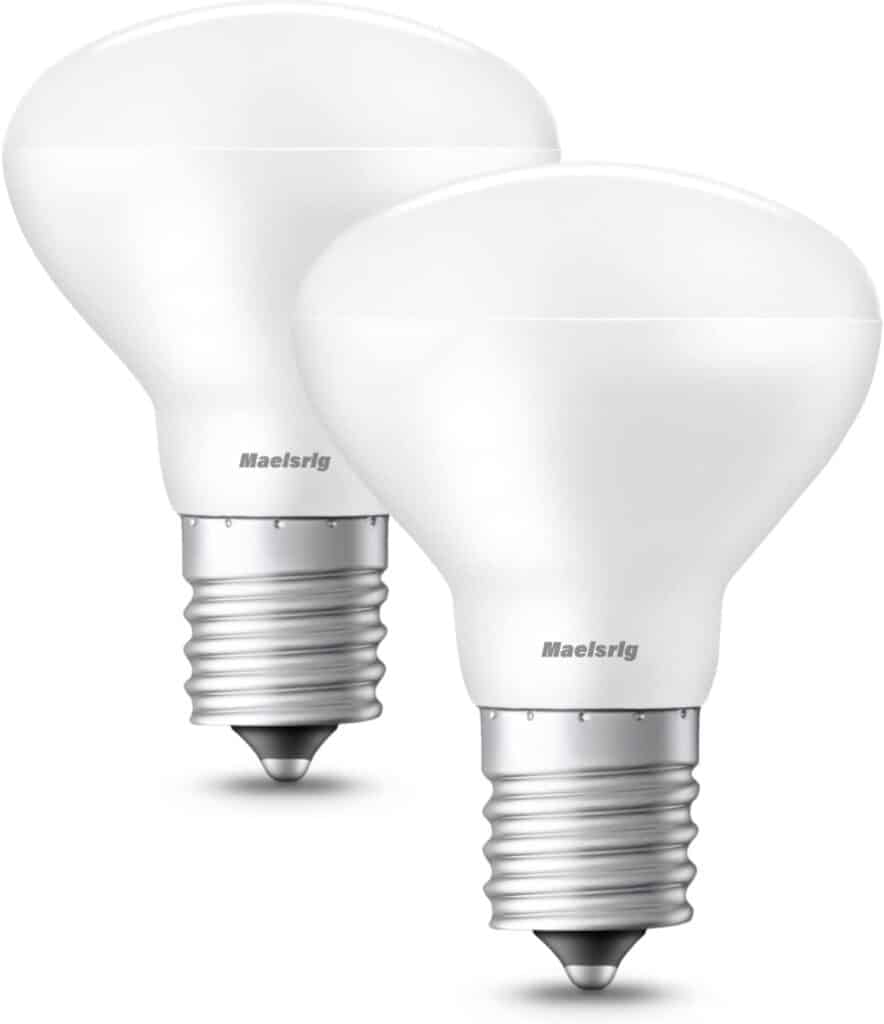 Maelsrlg E17 R14 LED Bulb Dimmable 4W(40W Equivalent) Small Light Bulb, E17 Intermediate Base, 300 Lumens, Curio Cabinet Light Bulb, Daylight White 5000K, Pack of 2