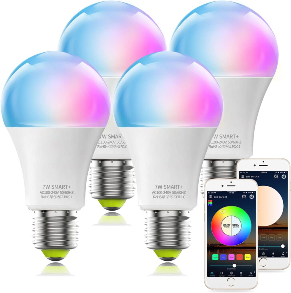 MagicLight Smart Light Bulbs 4 Pack, A19/E26 Color Changing Light Bulb, 2700-6500k, 60W Equivalent, Dimmable, Music Sync, Schedule, WiFi  Bluetooth RGB Bulb Lights Work with Alexa Google Assistant