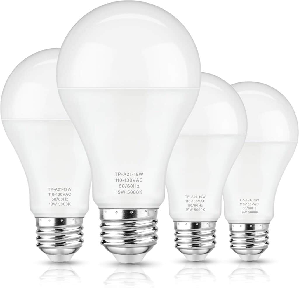 Maylaywood A21 LED Light Bulbs, 150 Watt Equivalent LED Bulb, Daylight White 5000K, 2600 Lumens, E26 Standard Base, Non-Dimmable, 19W Bright White LED Bulb for Living Room Bedroom Home Office, 4-Pack