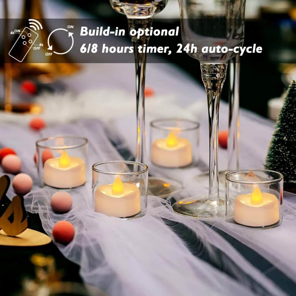 merrynights LED Candles with Remote and Timer, 12PCS Flameless Tea Lights Candles Battery Operated, Remote Control Tea Lights with 6/8 H Timer for Halloween Christmas Holiday Warm White