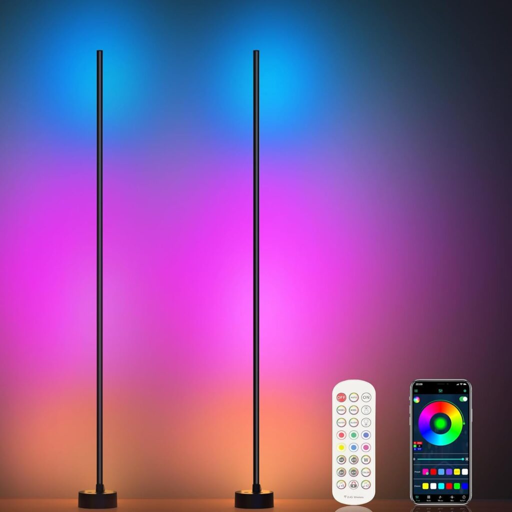 Miortior Corner Floor Lamp - Smart RGB LED Corner Lamp with App and Remote Control, 16 Million Colors  68+ Scene, Music Sync, Timer Setting - Ideal for Living Rooms, Bedrooms, and Gaming Rooms