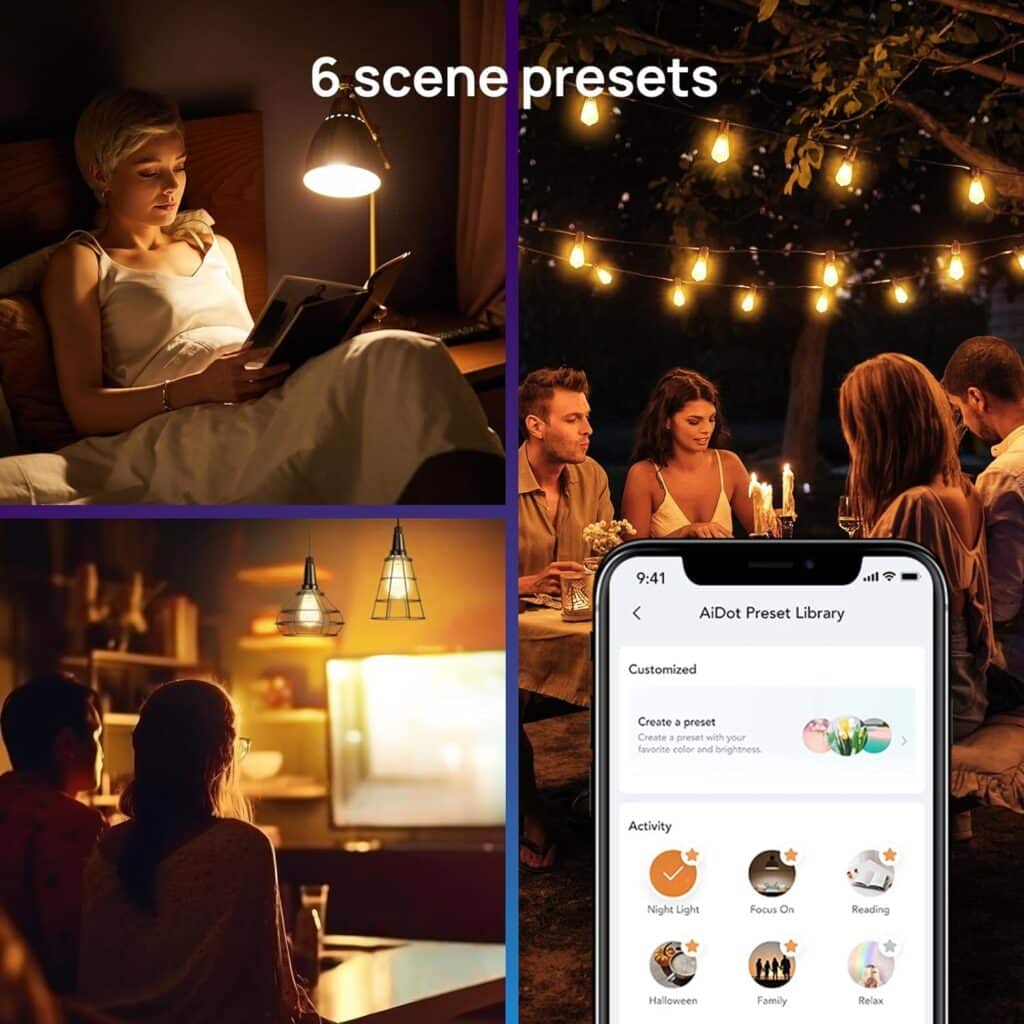 mujoy Smart LED Edison Bulbs, Remote Control via WiFi/APP/Voice/Button, E26 2700K-6500K 8W=60W, Dimmable  Tunable Vintage LED Light Bulbs Work with Alexa  Google Home, Cool and Warm White 2 Pack