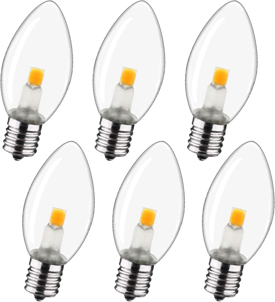 MYEMITTING Night Light Bulb – C7 E12 LED Bulbs – Candelabra, 0.6 Watt Equivalent 7W Incandescent Bulb, Warm White 2700K, Window Candles  Chandeliers Replacement Bulb, 6 Pack