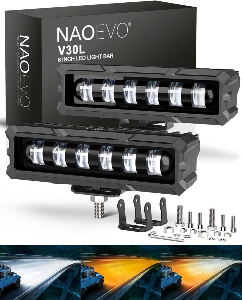 NAOEVO 6in Led Light Bar, 50W 2300LM Lens Spot Lights, Led Fog Lights - Led Offroad Lights for Trucks/Cars/Jeep/Boat, 2 Pcs (White/Amber/WhiteAmber)