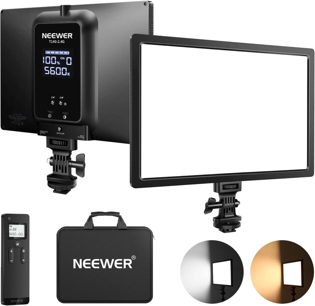 NEEWER Advanced 2.4G LED Video Light Panel Lighting Kit, 12.9 Dimmable Bi Color Soft Key Light with Remote/3200K~5600K/CRI 97+/Built in 7.4V 5200mAh Battery for Game/Live Stream/YouTube/Photography