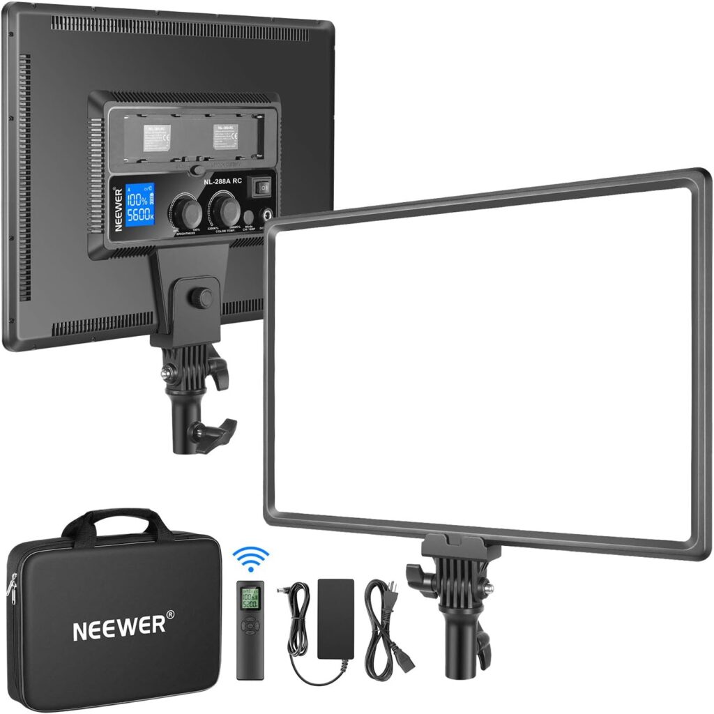 Neewer NL288 LED Video Light with 2.4G Remote, 45W 4800Lux 3200K-5600K CRI 97+ Dimmable Bi-Color 18 Soft Light Panel for Photography YouTube Live Stream Game Zoom Meeting(Battery Not Included)