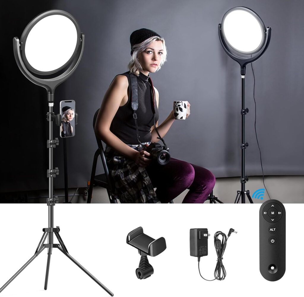 Newest Ring Light with Stand Tripod, Video Lighting for Video Recording 10 Key Light with Phone Holder and Remote, 2800 Lumens Fill Light for Streaming/Studio/Photography/Makeup/Zoom/YouTube/TikTok