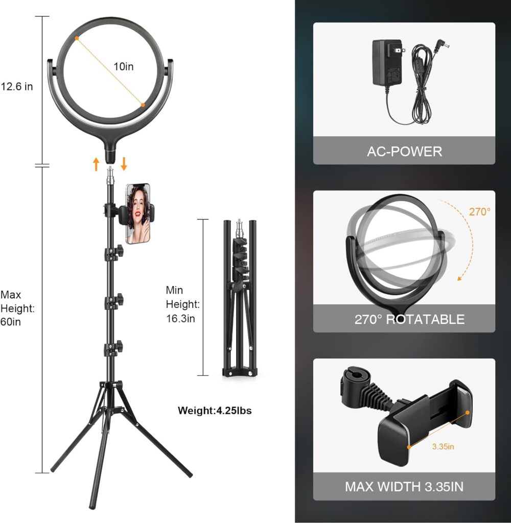 Newest Ring Light with Stand Tripod, Video Lighting for Video Recording 10 Key Light with Phone Holder and Remote, 2800 Lumens Fill Light for Streaming/Studio/Photography/Makeup/Zoom/YouTube/TikTok