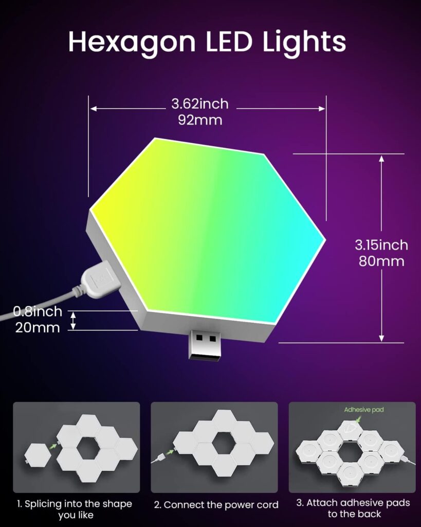NIUCOO 8 Pack Hexagon Lights for Wall Led - Music Sync RGB Hexagon Lights with APP  Remote for Gift for Home Decor, Bedroom, Gaming Room, Kids/Adults
