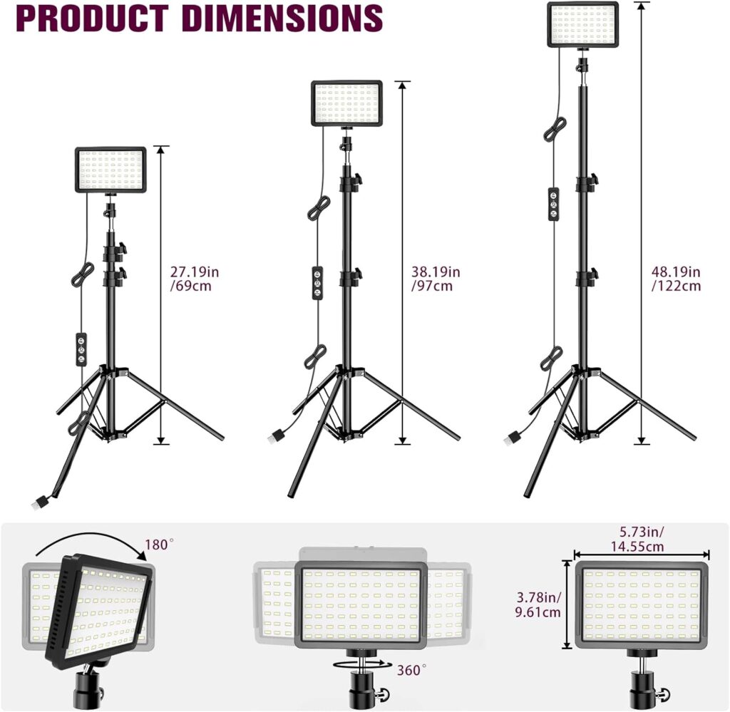 Photography Lighting Kit Dimmable 5600K USB Led Video Studio Streaming Lights with Adjustable Tripod Stand and Color Filters for Table Top/Photo Video Shooting