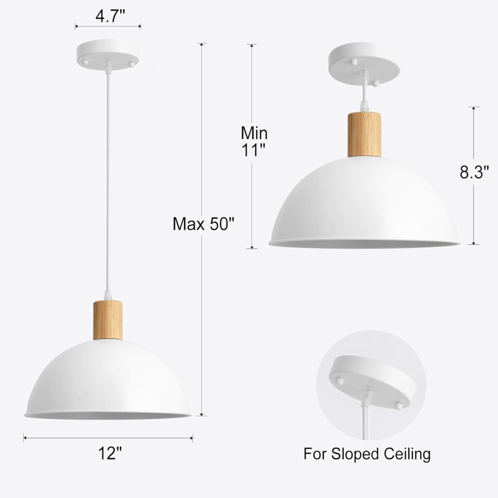 POLITAMP Pendant Light Modern Lantern Lighting with Oak Solid Wood, Dome Minimalist Industrial Ceiling Hanging Lamp,Mini Chandelier for Kitchen Island, Restaurant, Dinning Room,Hallway- Black