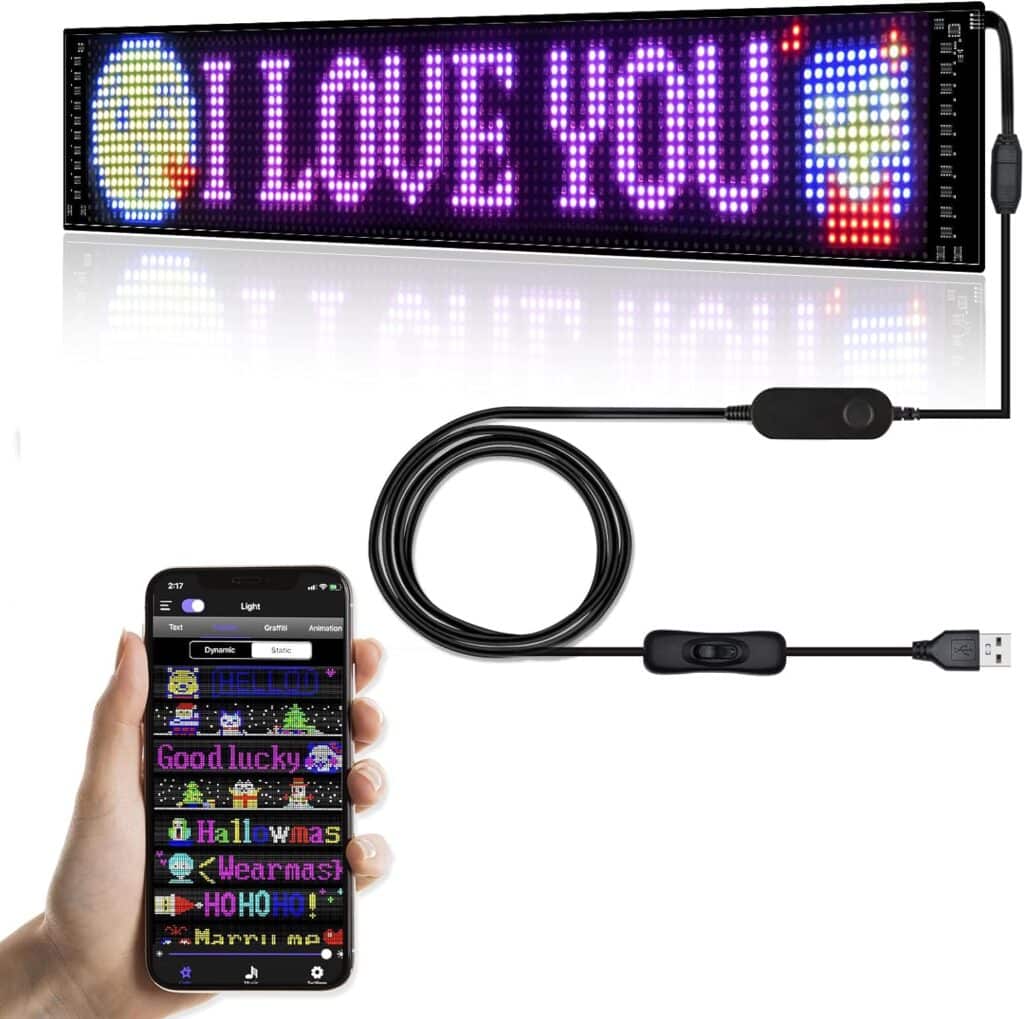 Programmable LED Sign for Business,Flexible Digital Sign,Scrolling LED Sign,Bluetooth APP,DIY Design Animations,Text, Graffiti,Colour (23x5)