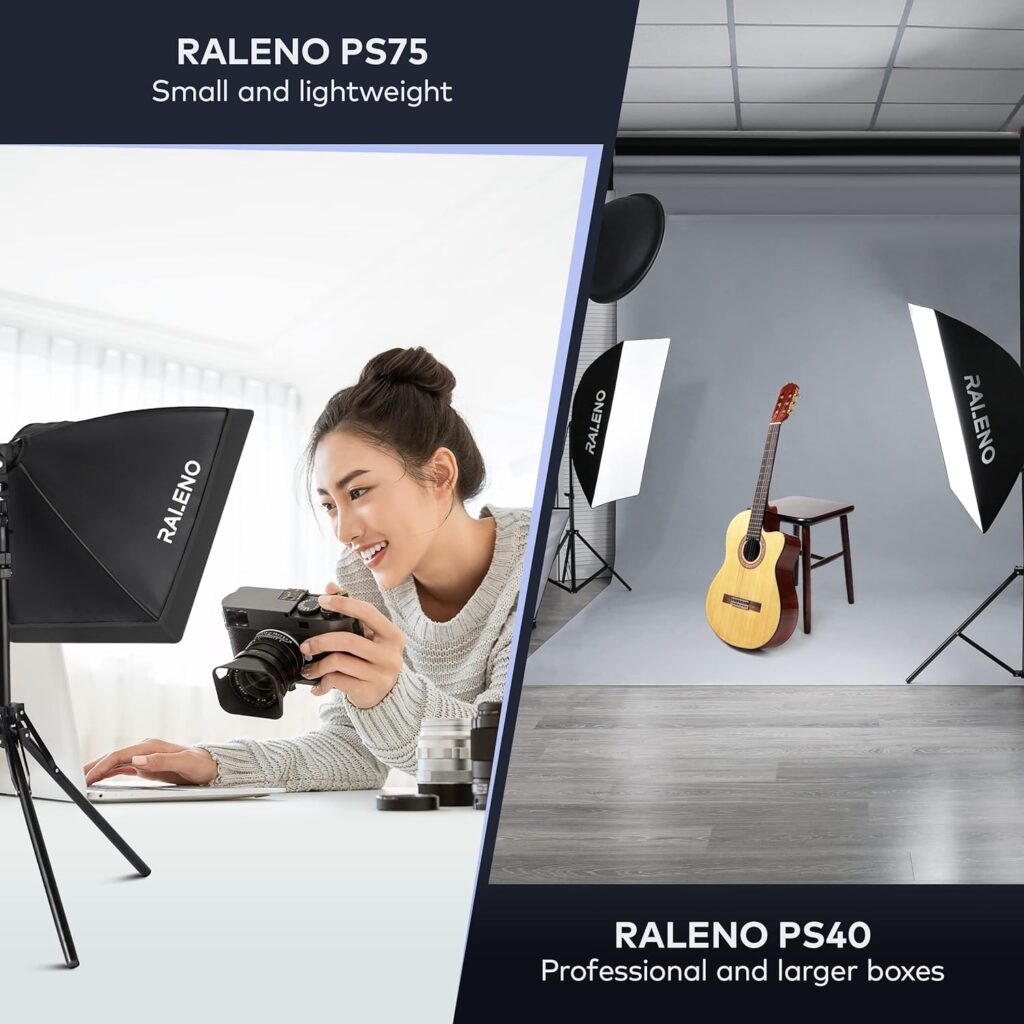 RALENO Softbox Lighting Kit, 16 x 16 Photography Studio Equipment with 50W / 5500K / 90 CRI LED Bulb, Continuous Lighting System for Video Recording and Photography Shooting