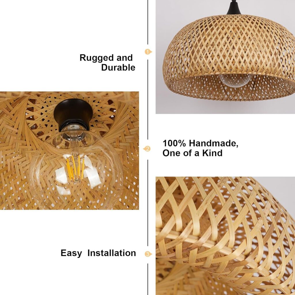 Rosient Rustic Farmhouse Bamboo Pendant Light - 18 Inch Large Dome Handwoven Ceiling Mounted Bamboo Chandelier Shades, Coastal Beach Hanging Rattan Light Fixture for Kitchen, Dining, Living Room - Amazon.com