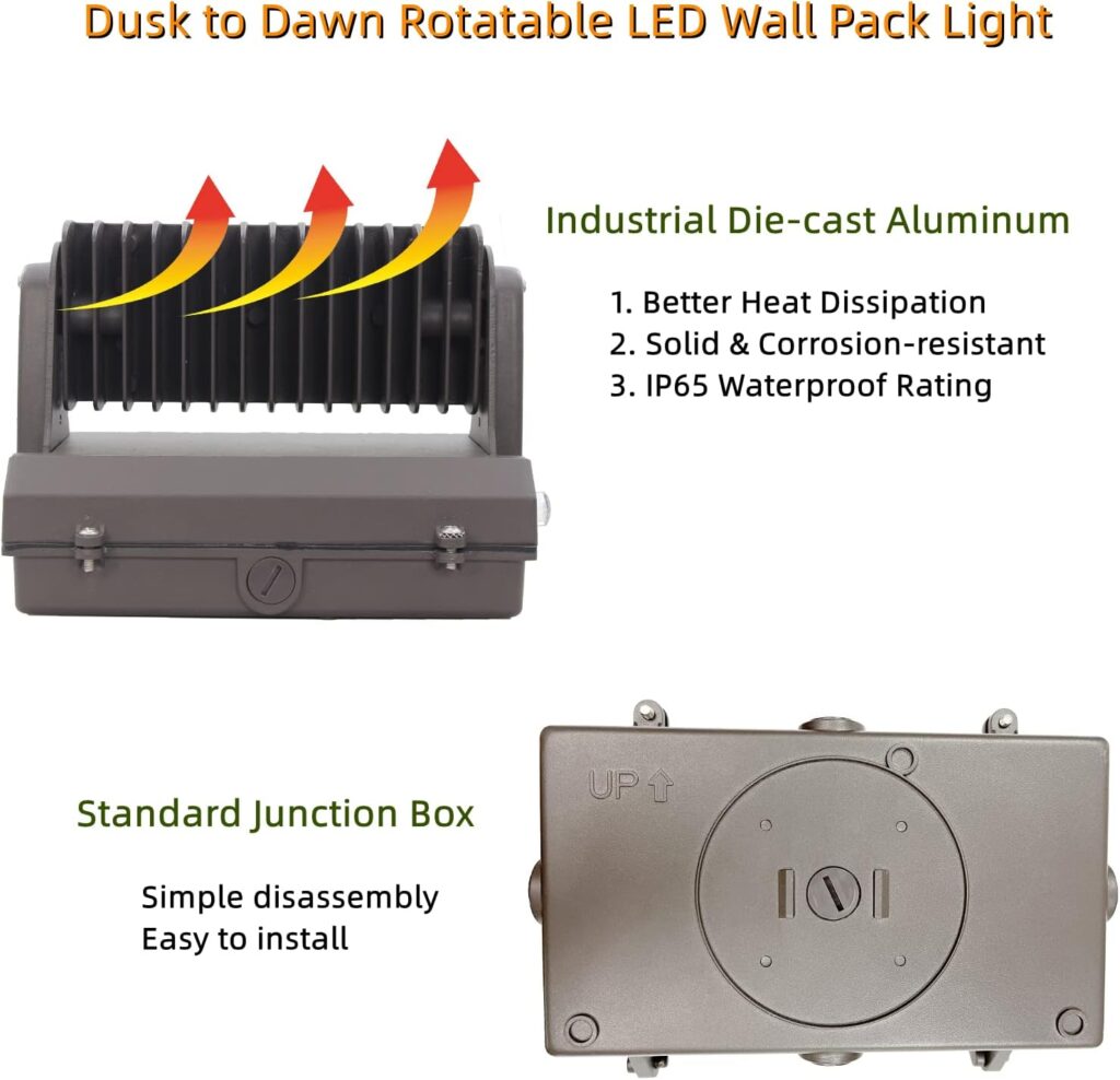 Rotatable LED Wall Pack Light with Dusk to Dawn Photocell, 120W 15600LM 600-800W HPS/HID Equiv., 5000K Daylight ETL Commercial Outdoor Security Lighting for Warehouse, Entrance, Parking, Garage