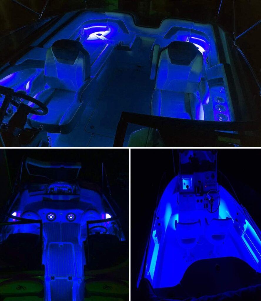 Seaponer Pontoon Boat Light, Marine Led Light Strip for Duck Jon Bass Boat Sailboat Kayak Flex Lighting for Boat Deck Light Accent Light Courtesy Interior Lights Fishing Night, Blue, 12v