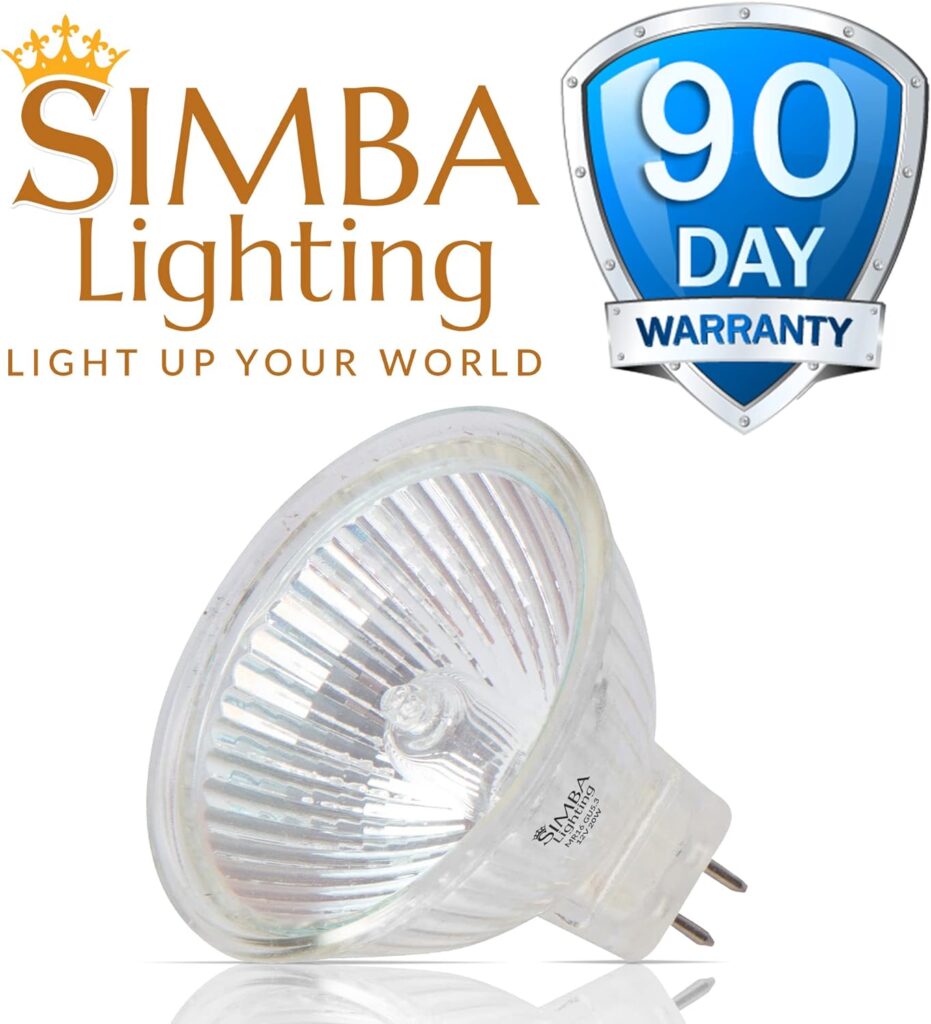 Simba Lighting Halogen MR16 20W 12V Light Bulbs (6 Pack) for Landscape, Track Lights, Fiber Optics, Desk Lamps, BAB C Spotlights with Glass Cover, GU5.3 Bi Pin Base, 2700K Warm White Dimmable
