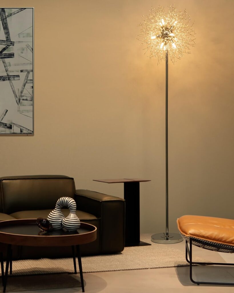 SineRise Modern Crystal Floor Lamp (9-Light, 70-Inch, Chrome), Standing Lamp with Footswitch, LED Floor Lamp for Living Room, Girls Room, Bedroom, Dresser, Office…