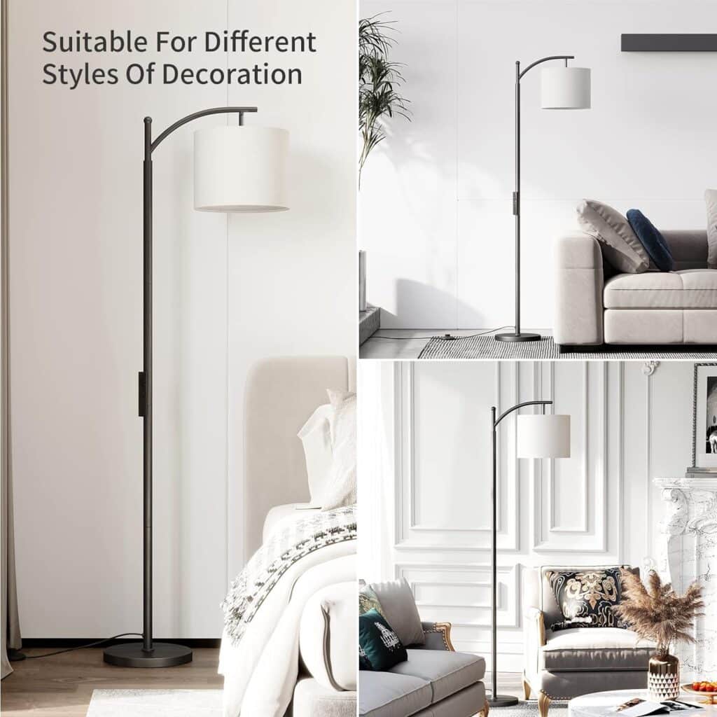 SUNMORY Arc Floor Lamp, Modern Floor Lamp with Romote Control and Stepless Dimmable Bulb, Metal Standing Lamps with Hanging Lampshade for Living Room, Bedroom, Office (Black)