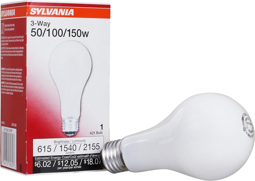 Sylvania Incandescent A21 3Way Bulb, 50W/100W/150W